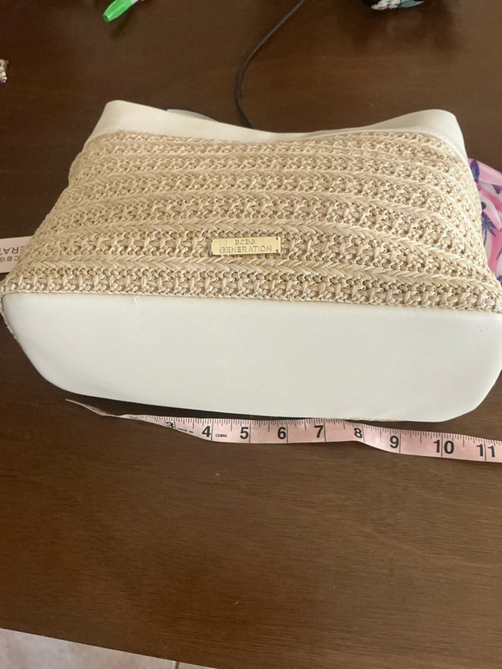 BCBGeneration Cream-Trim Straw Shoulder Bag with Pink Ice Cream Motifs - Picture 9 of 11